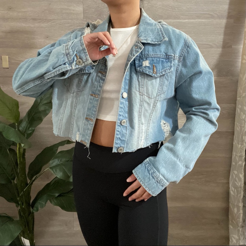 Distressed Crop Denim Jacket